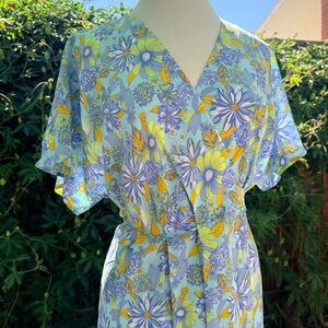 Modcloth Blue, Yellow & green Floral Midi Dress